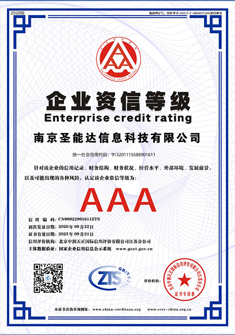 AAA资信等级证书